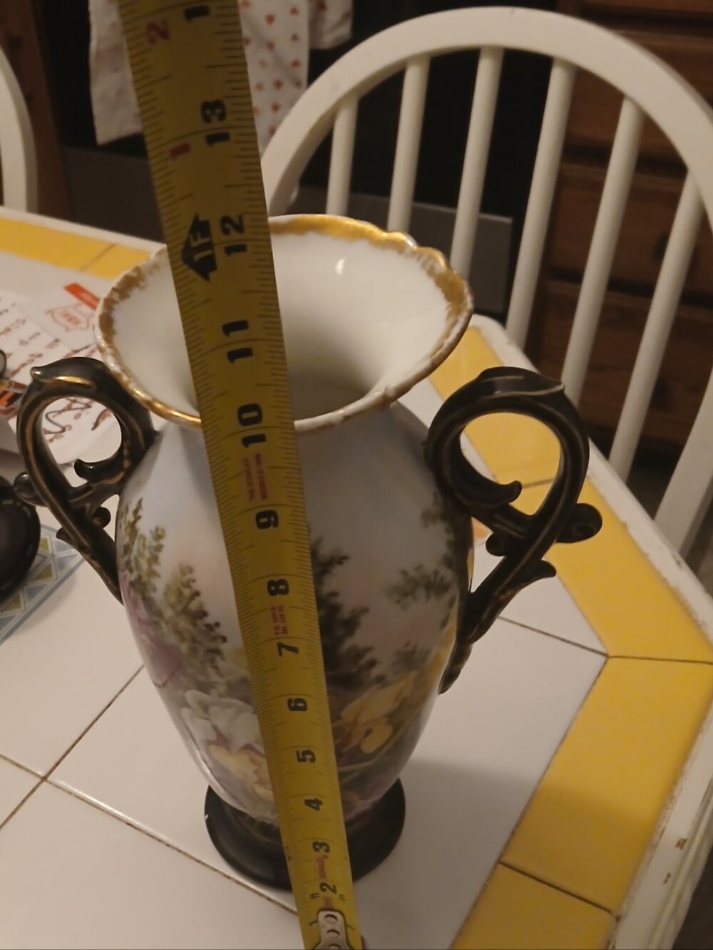 Source Unknown White Purple Yellow Floral Porcelain Vase with Gold Accents - Picture 3 of 3